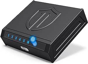 Gun Safe Biometric Handgun Safe, Fingerprint Pistol Safe 3-Ways Quick-Access Gun Safes for Pistols with Key and Keypad, Gun Lock Box for Pistols Handgun Nightstand Car Home