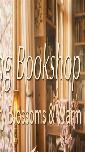 Cherry Blossom Cafe Jazz: Soft Sunbeams, Fresh Coffee, and an Open Book on a Wooden Table