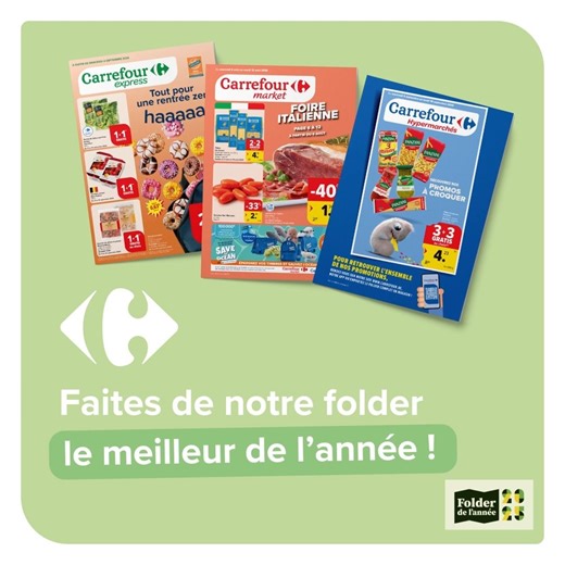 Faites briller notre folder ✨ Vous aimez nos recettes, nos bons plans et nos promos ? Alors montrez-le en votant pour Carrefour au "Folder de l’année" 🏆 Votez dès maintenant en cliquant ici 👉medias.carrefour.be/folderdelannee Merci pour votre soutien 🙌💙 #CarrefourBelgium #FolderDeLannée | Carrefour