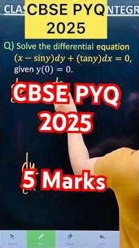 Q) Solve the differential equation (𝑥−sin𝑦)𝑑𝑦+(tan𝑦)𝑑𝑥=0, given y(0)=0. #cbse2026 #cbse