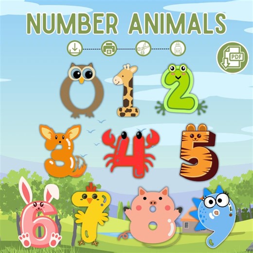 Number Animals Math Craft Printable | Fun Counting Activity for Kids | Preschool & Kindergarten Math Center | US Letter PDF Print and Go - Etsy