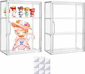 Attelite Acrylic Display Cases for Collectibles, 2 Pack 3 Layer Clear Display Case with Magnetic Door, Wall-Mounted Desktop Clear Showcase with 2 Adjustable Divider Storage Box for Action Figure