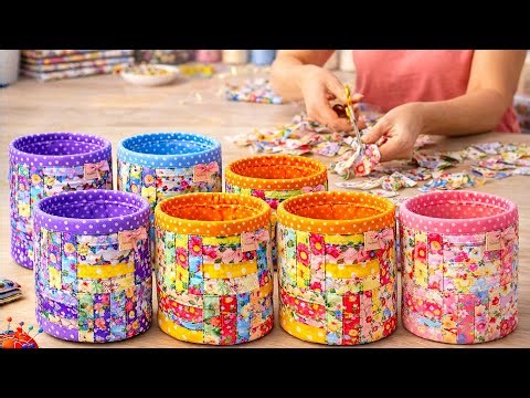 Patchwork Fabric Basket DIY | Easy Sewing from Fabric Scraps (Cosmetic Organizer)