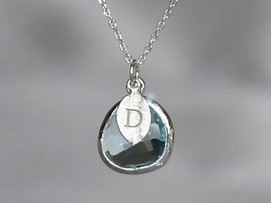 March Birthstone Necklace, Personalized Aquamarine Necklace, Bridesmaid Necklace, Custom Initial Necklace, Gift for Her, Aquamarine Jewelry - Etsy