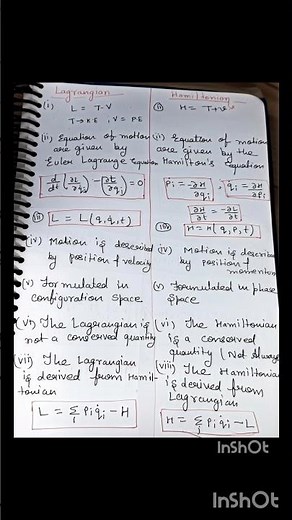 Short notes on lagrangian and Hamiltonian mechanics #physics