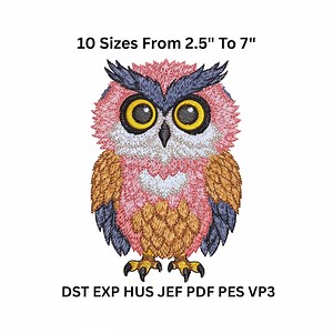 Owl Embroidery Design - Bird Machine Pattern 10 Sizes - DST, PES, JEF Digital Download File - Etsy Australia