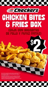 This box is cluckin’ wild—Chicken Bites & Fries for just $2?! Pull up or miss out. Esta oferta está pa’l desmadre—¡Bocaditos de pollo con papas por solo $2?! Lánzate o te lo pierdes. | Checkers and Rally's