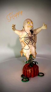 1.1K views · 27 reactions | Happy Halloween everyone, here's a little hollow, light up, polymer clay ghost on a pumpkin I made some time back, hope you have a spooky evening  #polymerclay #ghost #halloween #glowingghost #polymerghost #ghostfun #polymerclayartist #polymerclayart #polymerclaycanes #creativeartist #fimo #fimocreations #relaxandcreate #polymerclayartistsofinstagram #havingfun | Fiona Abel-Smith/PolyOriginals | Facebook