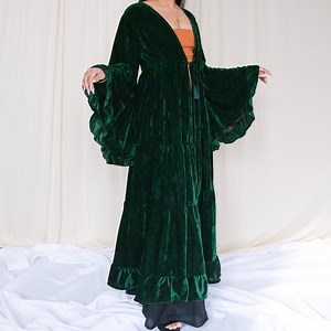 Flowy Velvet Duster, Long Sleeve Kimono, Fall Winter Jackets, Boho Hippie Top ,bohemian Cardigan With Ruffle Sleeve, Goddess Whimsical Coat - Etsy