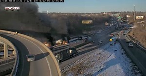 Interstate 35 southbound at Interstate 435 closed due to overturned semi