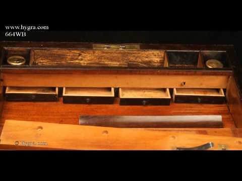 Antique brass and ebony bound mahogany writing box with secret compartment 1840