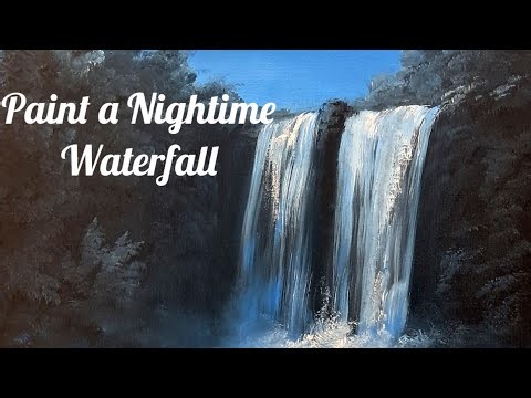 How To Paint a Waterfall Nightime Painting . Easy Oil Painting Tutorials