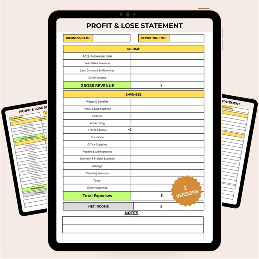 Editable Profit and Loss Statement , Small Business Income Statement , Multi Currencies (US LETTER | A4) - Etsy