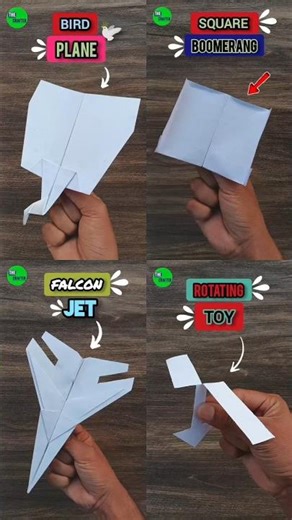 4 easy origami Paper toys , paper Bird , paper falcon Jet , paper boomerang plane , paper helicopter
