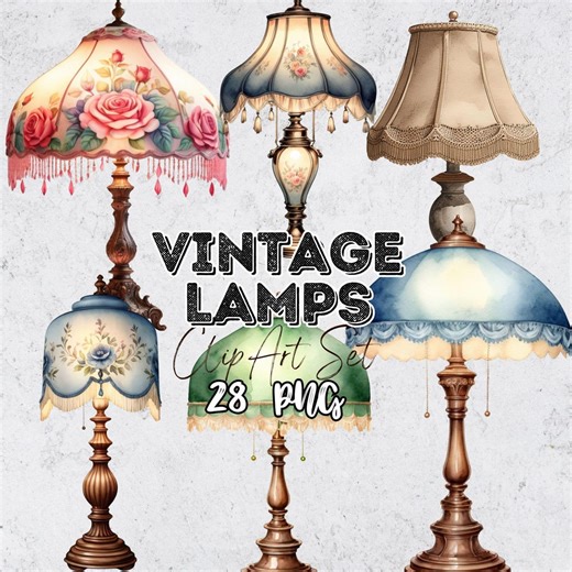 Watercolor Victorian Lamps Clipart Set – Antique Lamp Illustrations | Vintage Lighting Pngs | Digital Download - Etsy UK