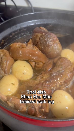 12 hrs cooking!! Khao Kha Moo in English is “Braised Pork Leg with Rice.” It’s a famous Thai dish, super soft pork leg braised in soy sauce, star anise, cinnamon, and garlic, served with rice, mustard greens, and a hard-boiled egg. Perfect comfort food! | Elena's Kitchen16