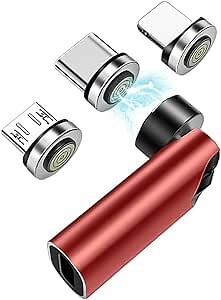 USB C Magentic Adapter 540 Degree Rotation 3 in 1 QC 3.0 Fast Charging Max Support 3A, Red