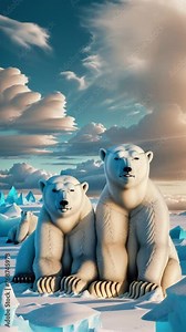 two polar bears in the Arctic in 3D style