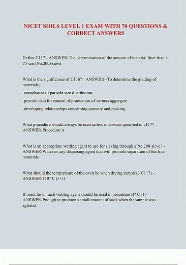 NICET SOILS LEVEL 1 EXAM WITH 70 QUESTIONS CORRECT ANSWERS545 video