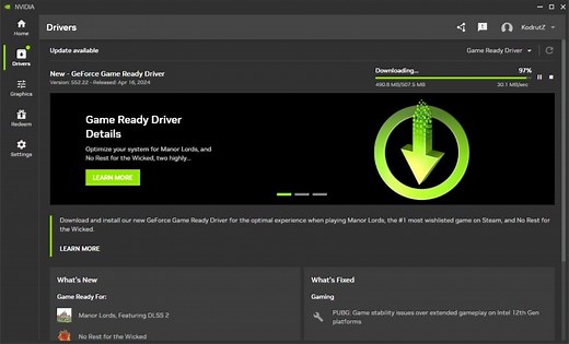 Nvidia GeForce Game Ready 驱动程序 552.22 现已推出，支持《庄园领主》和《恶人无处安放》。