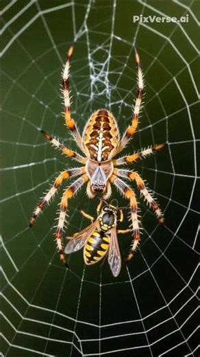 Epic Showdown Spider Catches a Wasp!