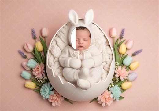 Easter Newborn Digital Backdrop Face Insert, Bunny Egg Prop, Spring Floral Baby Composite - Etsy