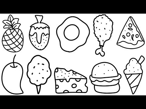 How to Draw Food items - Healthy v Unhealthy, fruits drawing, ice cream drawing, junk food drawing