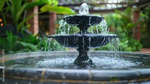 Garden oasis: Fountain as the focal point in a beautifully landscaped property