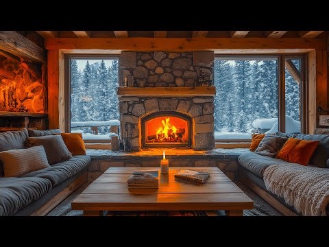 Relaxing Winter Jazz Music — Snowy Mountain Cabin & Calm Fireplace for Focus and Study ❄️🔥