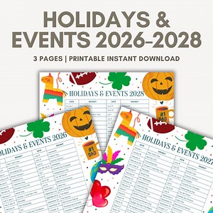 List of Holidays 2026 Printable PDF, 2026 Holidays List in Order With Events, at a Glance Holiday Calendar 2026 Also Includes 2027 & 2028 - Etsy
