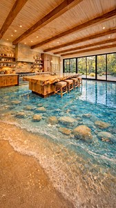 This epoxy ocean kitchen flooring is absolutely breathtaking! 🤯👏 #interiordesign #homedesign | Inspiring Designs