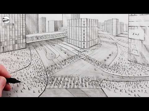 How to Draw Shibuya Crossing Tokyo City using Multi-Point Perspective: Fast