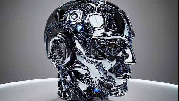 360 rotation of futuristic android head