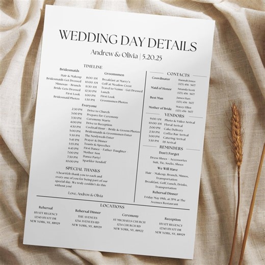 Wedding Day Timeline Template, Editable Schedule for Ceremony & Reception, Wedding Weekend Itinerary, Bridal Party Timeline and Agenda - Etsy