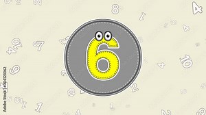 Animated Blinking Number 6 with cartoon flying numbers background. Also with Green Screen option.