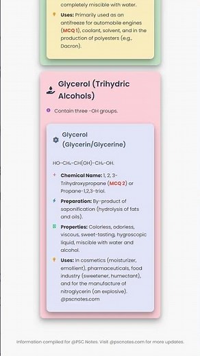 Polyhydric Alcohols Glycols and Glycerol - preparation, properties, uses
