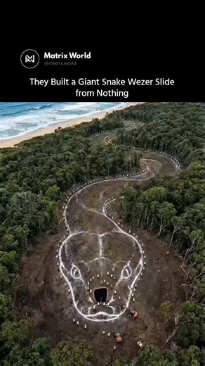 Matrix World on Instagram: "A 30-second time-lapse shows a massive snake-shaped water slide taking form deep in a coastal jungle 🐍🌴 From excavation to paint and first ride, the 300-meter build looks unreal — which is exactly why viewers are questioning its authenticity. With AI visuals and staged “primitive build” videos on the rise, clips like this blur the line between real construction and digital illusion. Follow @matrix.world Media Credit: Unknown — DM for credits or removal (No copyright