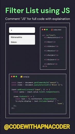 🔥 Filter List Using JavaScript in 30 Seconds #shorts #ytshorts #webdevelopment #coding