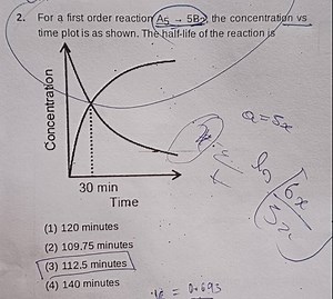 For a first order reaction A_{5} \rightarrow 5 B_{2}, the conce... | Filo