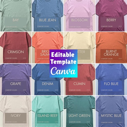 Comfort Colors 1717 Editable Color Chart, Canva Color Chart Template, CC1717 Fabric Texture Color Guide 50  Colors - Etsy