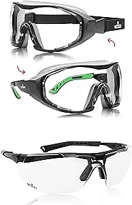 NoCry Clear Hybrid Safety Goggles & Glasses; Anti Fog, Anti Scratch and ANSI Z87.1 Certified & Safety Glasses with “Floating” Clear Lenses, Premium Anti Fog and Anti Scratch Coating