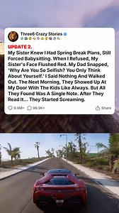 UPDATE 2. My Sister Knew I Had Spring Break Plans, Still Forced Babysitting. When I Refused, My Sister_s Face Flushed Red. My Dad Snapped, _Why Are Yo... #foryou #fyp #reels #viral #redditstorytime #redditposts #storytime #redditstories #reddit #askreddit #paranormal #redditparanormal #nosleep | Velze