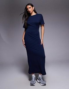 ASOS DESIGN T-shirt front seam detail midi dress in navy | ASOS