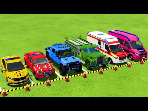 TRANSPORTING POLICE CARS, FIRE DEPARTMENT, AMBULANCE VEHICLES WITH TRUCKS ! Farming Simulator 25