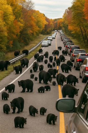 Dozens of bears jumped out of the forest onto a crowded highway and formed a huge traffic jam: people were shocked and didn't understand what was happening until they found out the terrible truth 😱😱 My husband and I were driving along the highway, as usual - quietly, in the middle of the autumn forest. Usually there is no traffic jam here: the road is flat, few cars, and the speed is high. But that day, everything was different. The cars in front stood still, lined up in a long chain. It seeme