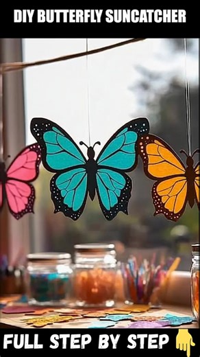 DIY Butterfly Suncatcher Materials: Printable or hand-drawn butterfly outline Clear contact paper or laminator sheets Tissue paper (cut into small squares or confetti) Full STEP BY STEP in First (C.o.ʍ.m.е.ո.τ)  Enjoy ❤️ | Homemade Recipes | Facebook