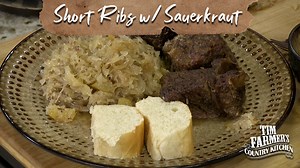 Slow cook some short ribs in the dutch oven with sauerkraut for a one pan meal (with meat falling off the bone!) | Tim Farmer's Country Kitchen