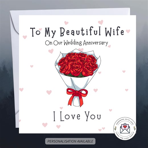 Handmade Wedding Anniversary Card for Wife - Etsy