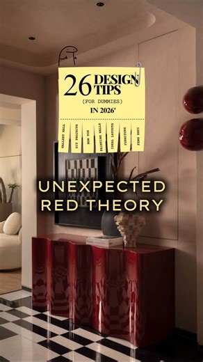 Brianna on Instagram: "2/26 of 26 design tips in 26! The “Unexpected Red Theory” is having a MOMENT and I’m here for jt!! Why it works? Red draws the eye, creates contrast, and adds warmth (without fully changing your color palette). 🎨 Color fun facts (and how they affect your space): ❤️ Red → boosts energy + makes objects feel important (no wonder stop signs are red!) 💛 Yellow → the “happiest” color — it mimics sunlight and can make rooms feel brighter 💙 Blue → lowers heart rate + feels calm
