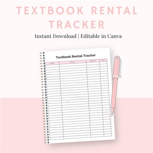 Textbook Rental Tracker Printable | College Student Organization (digital Download) - Etsy